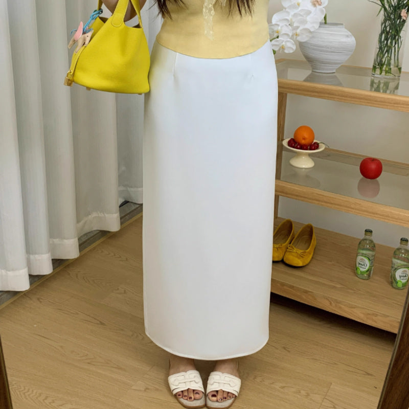 Back Slit Straight Tube Slimming High Waist Black Long Skirt