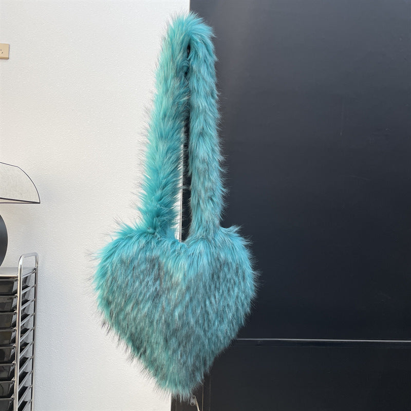 Sacs à bandoulière en polaire d'hiver pour femmes, sac à bandoulière en forme de cœur en peluche, sac d'amour de grande capacité
