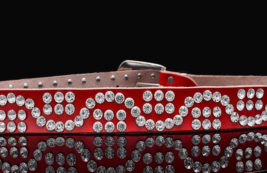 Women's Leather Diamond-Studded Cowhide Pin Buckle Belt - Elegant Glamour