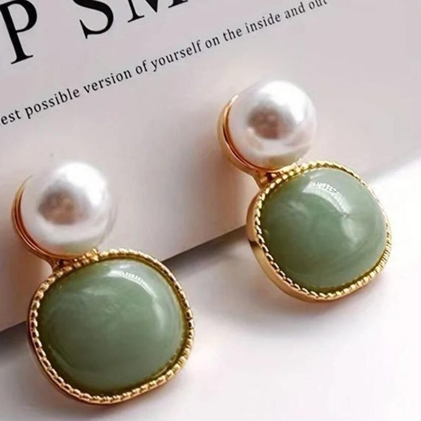 Vintage Chinese Crystal Pearl Stud Earrings