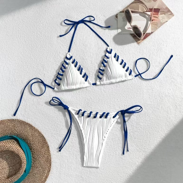 New Bikini Swimsuit Sexy Solid Color Black Eye Rope