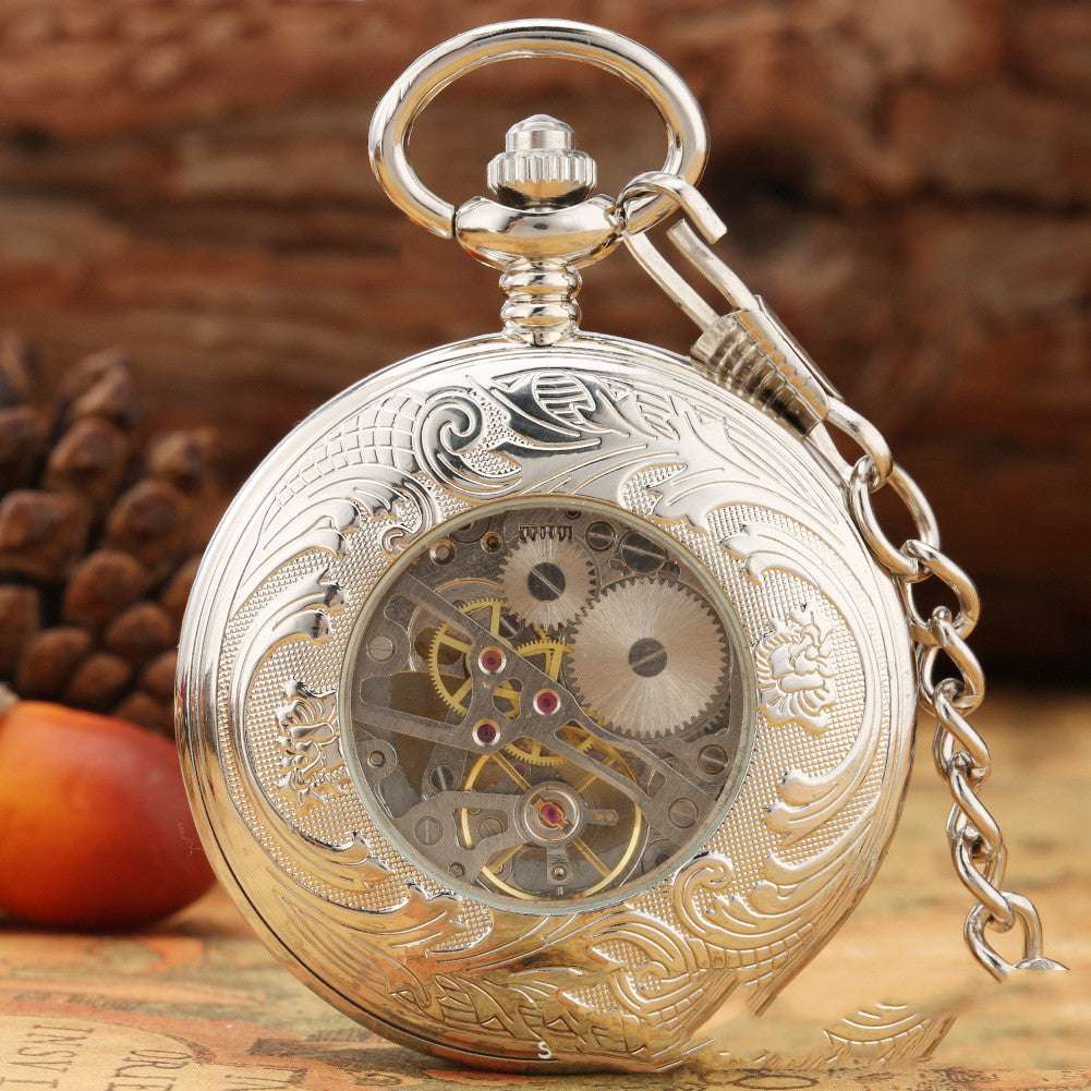 Creative Fashion Transparent Flip Roman Digital Manual Manipulator Pocket Watch - Innovative Modern Classic Elegant Contemporary