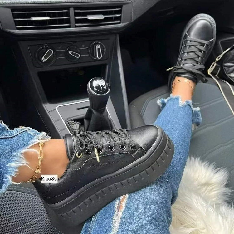 Women's Chunky Heel Lace-Up Ankle Boot Sneakers
