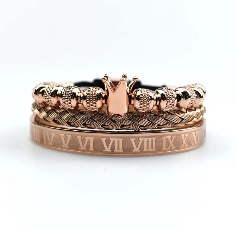 Lyxigt romerskt kungligt krona-berlockarmband för män i rostfritt stål med geometri, pulsera för män, justerbara armband för par, presentsmycken