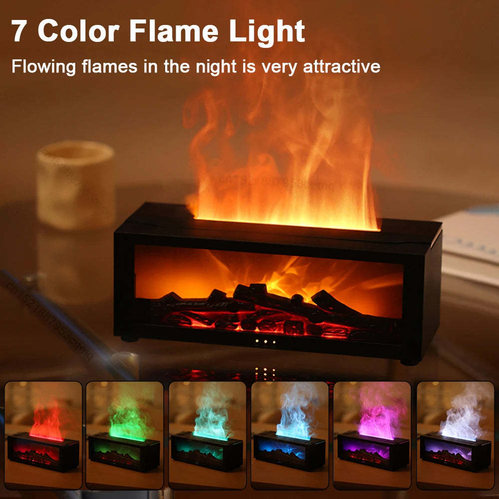Ny flamma aromaterapimaskin färgglad eterisk oljediffusor hem stor dimvolym flamluftfuktare 3D-flamma spismaskin