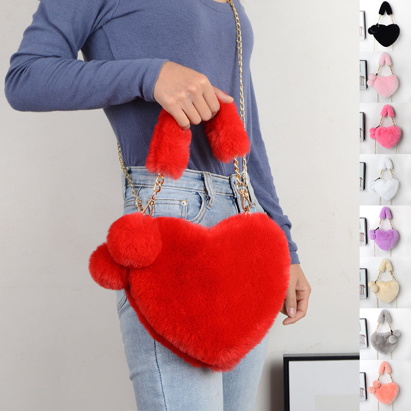 Plush Love Handbag - Soft Faux Fur Tote for Romantic Occasions & Parties