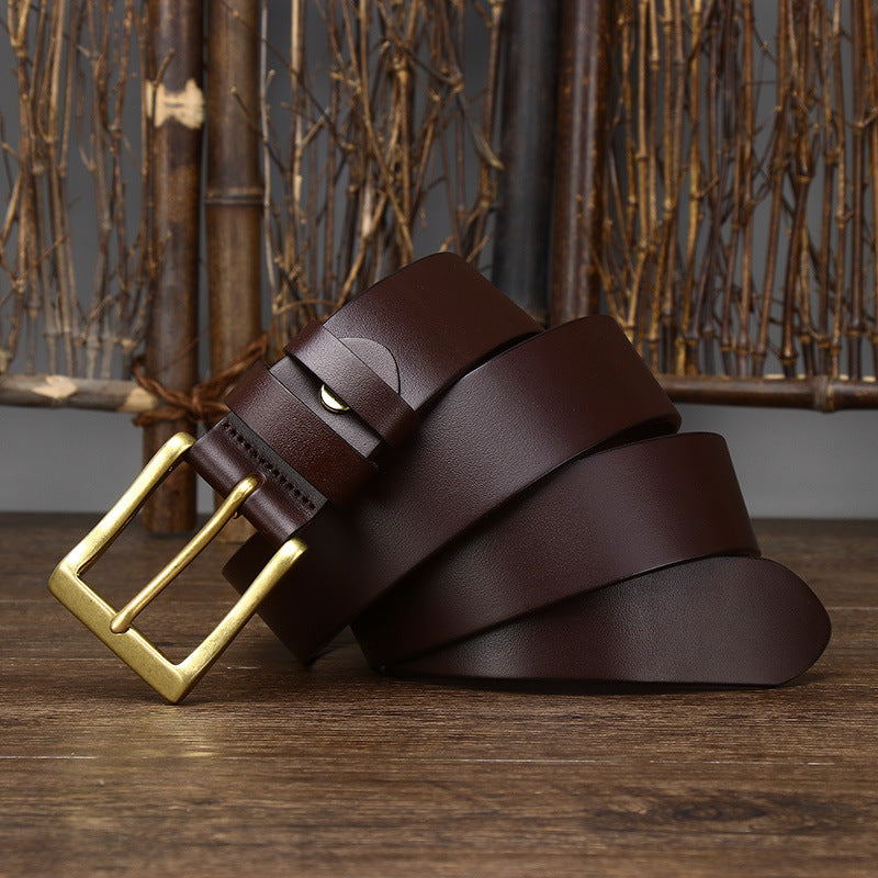 Men's Leather Pin Buckle First Layer Cowhide Glossy Casual Pants Belt - Polished Elegance