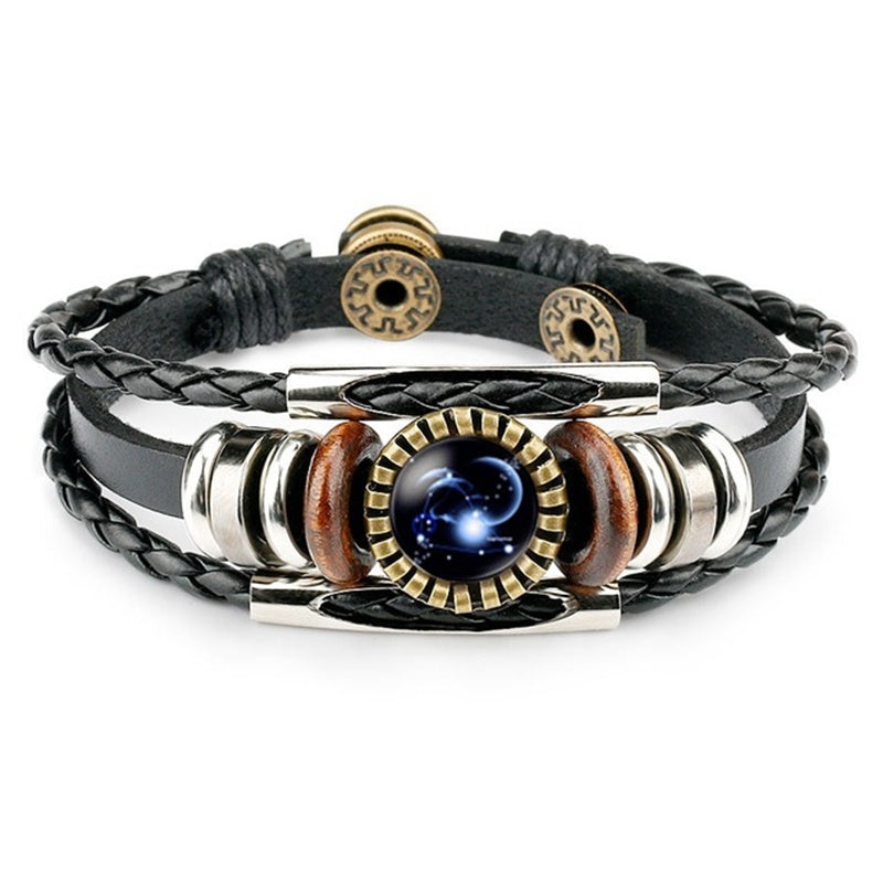 Stjärnteckenarmband för kvinnor och män, 12 stjärnbilder, pärlbesatta handvävda PU-läderarmband