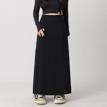 Back Slit Straight Tube Slimming High Waist Black Long Skirt
