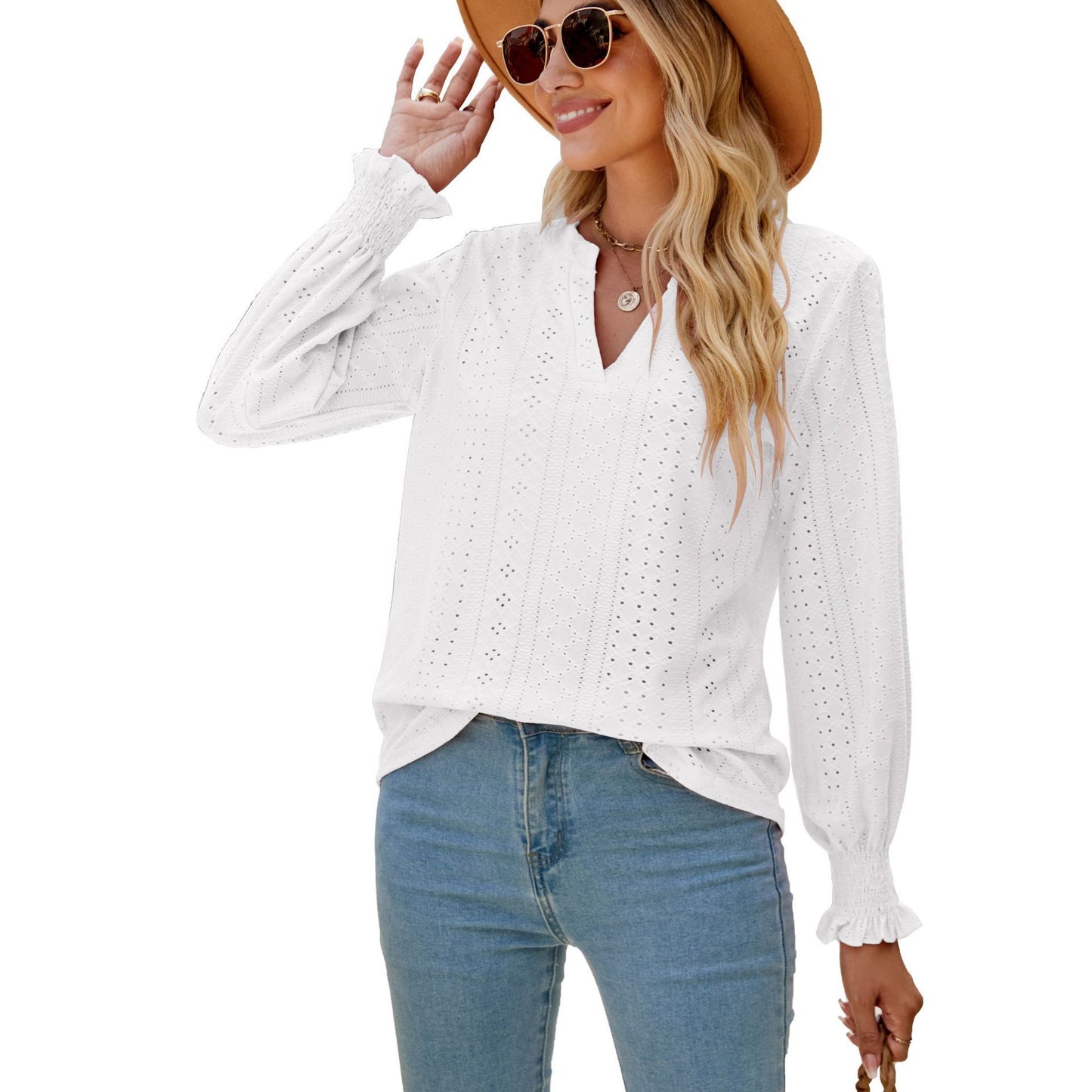 Elegant Hollow-out Pleated Ruffle Shirts for Women
