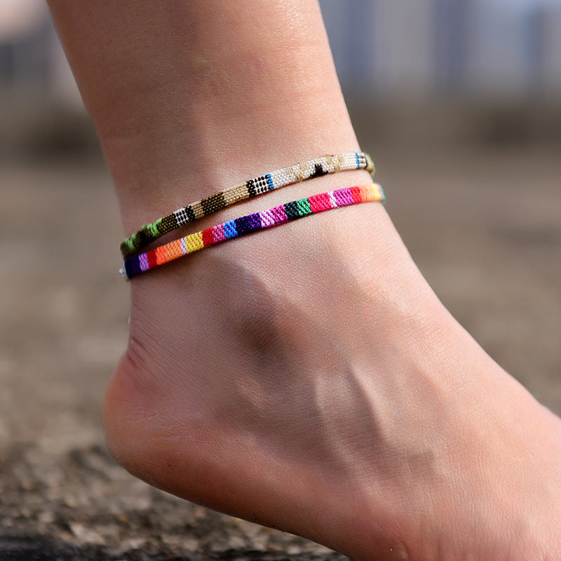 Chaîne de couleur bohème, Bracelet de cheville, bijoux faits à la main