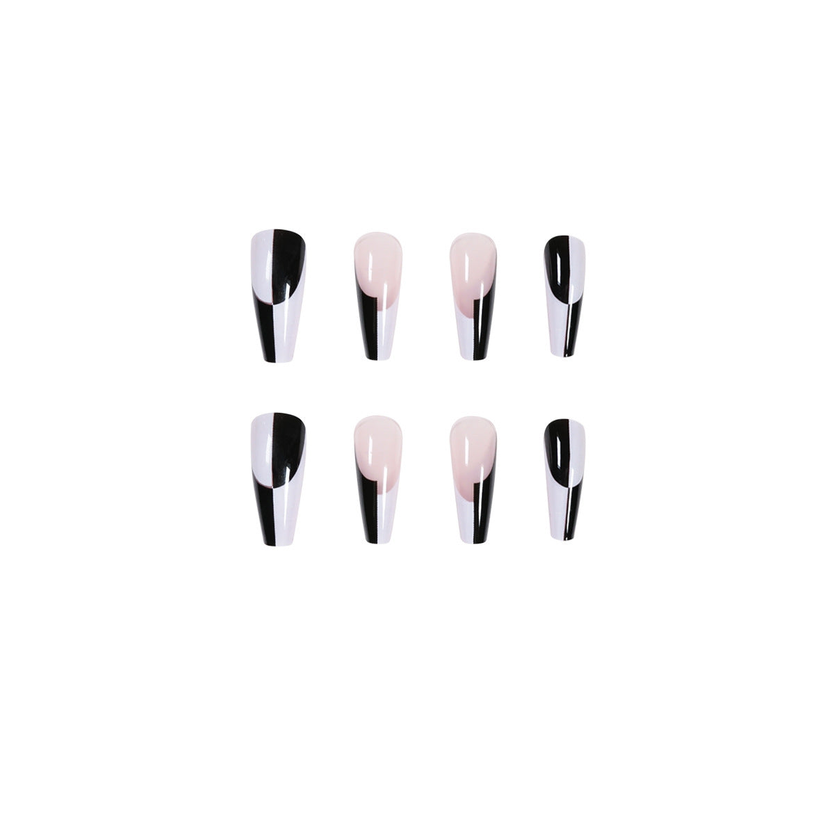 Black & White Long Press-On Nails - Removable Nail Tips Set | 24 Pieces JP1199
