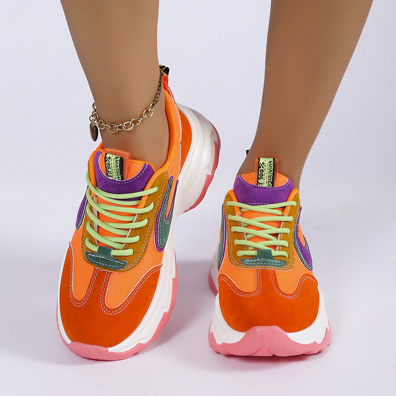 Sneakers i blandad färg för kvinnor Mode Casual Lättvikts tjockbottna löparsportskor