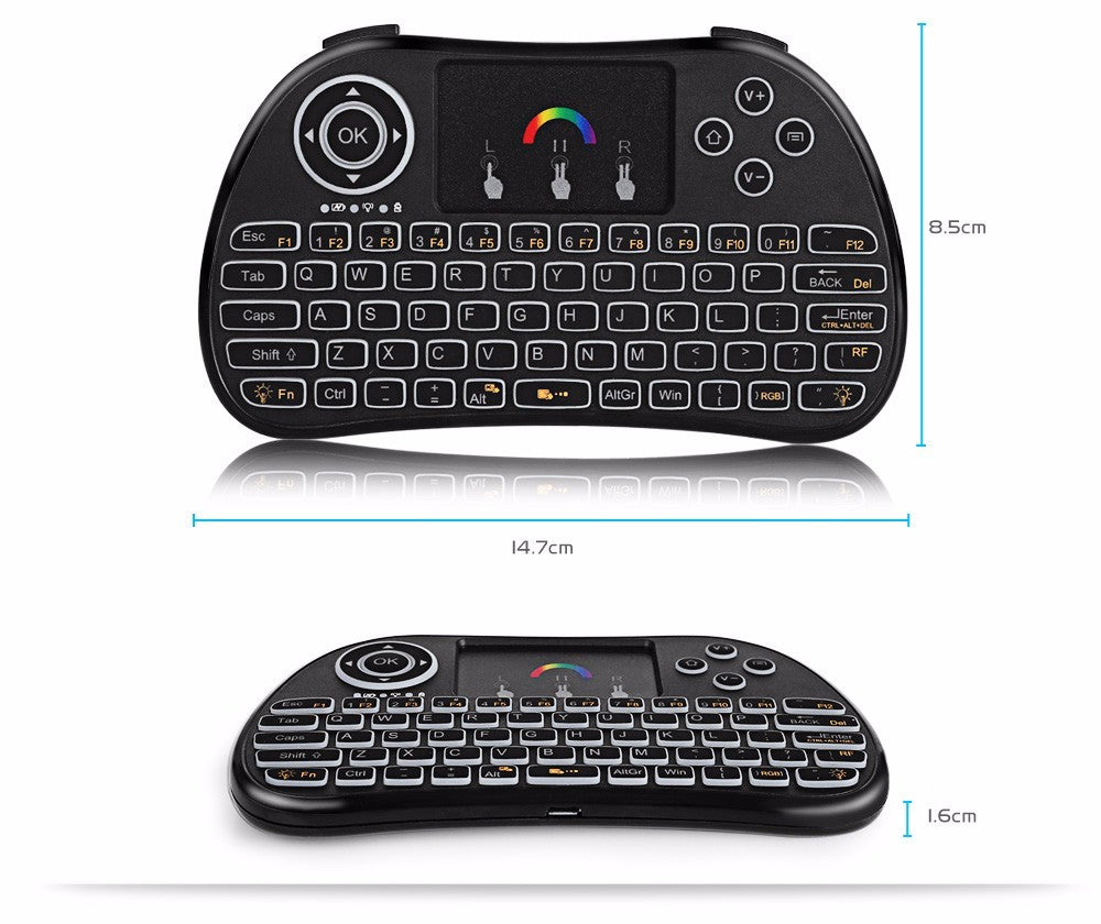 H9 Trådlös bakgrundsbelyst färgglad touch-fjärrkontrolltangentbord