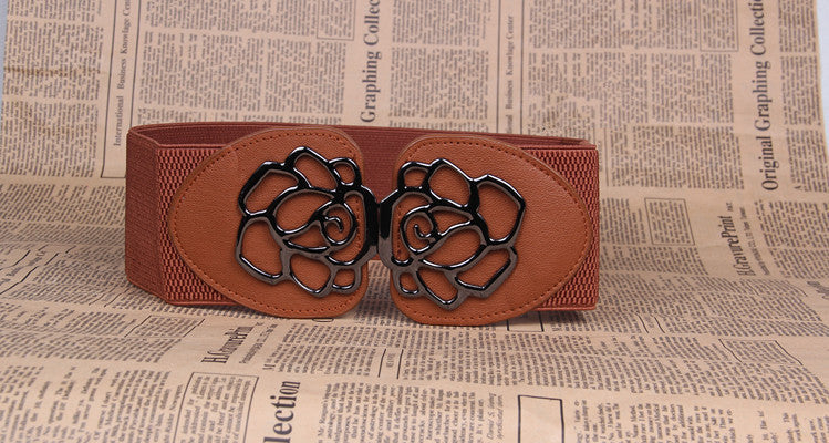 3 Women's Elastic Belts Rose Buckle Set - Feminine Collection