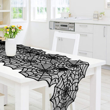 Nappe de Table en dentelle noire pour Halloween, chemin de Table, écharpe de cheminée en toile d'araignée, décorations d'halloween pour la maison