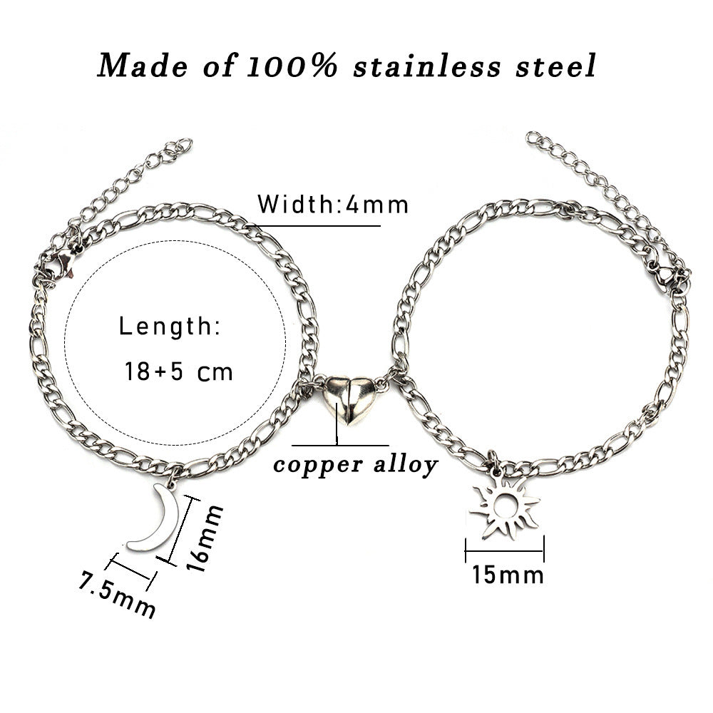 Stainless Steel Sun and Moon Bracelet Creative Six Heart Magnet Attract