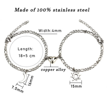 Stainless Steel Sun and Moon Bracelet Creative Six Heart Magnet Attract