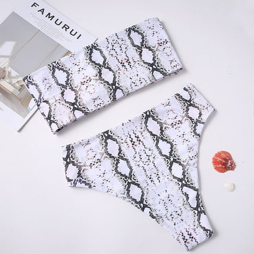 Professional Bandeau Snake Print Bikini - Polyester Fiber (High Waist, Sexy, European American Style)