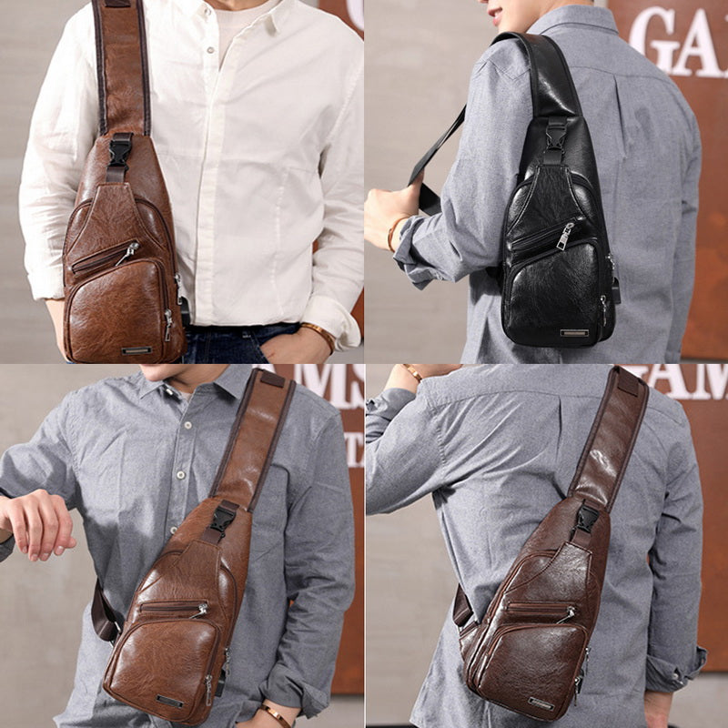 Sac de chargement USB pour hommes, sac de poitrine pour hommes, sac à bandoulière personnalisé en PVC PU, paquet diagonal, messager, sac de voyage, sacs à bandoulière