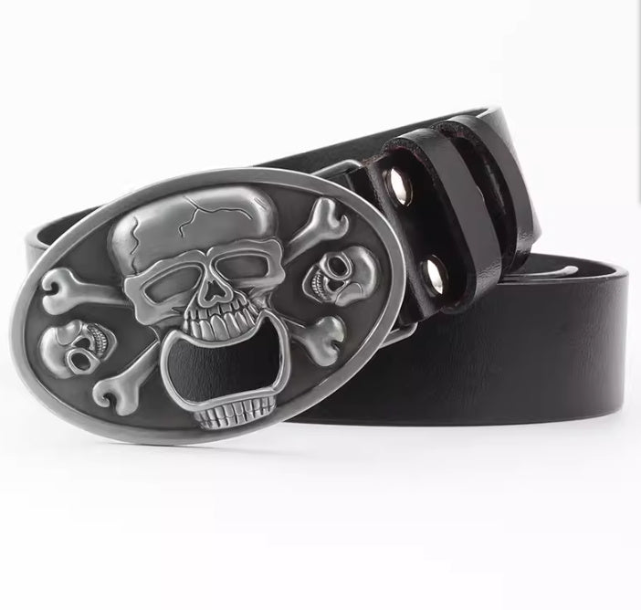Men's Casual Skull Decorative Two-Layer Cowhide Belt - Rebellious Style