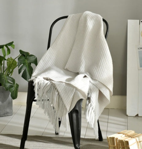 Sunday Cozy Fringed Knitted Blanket
