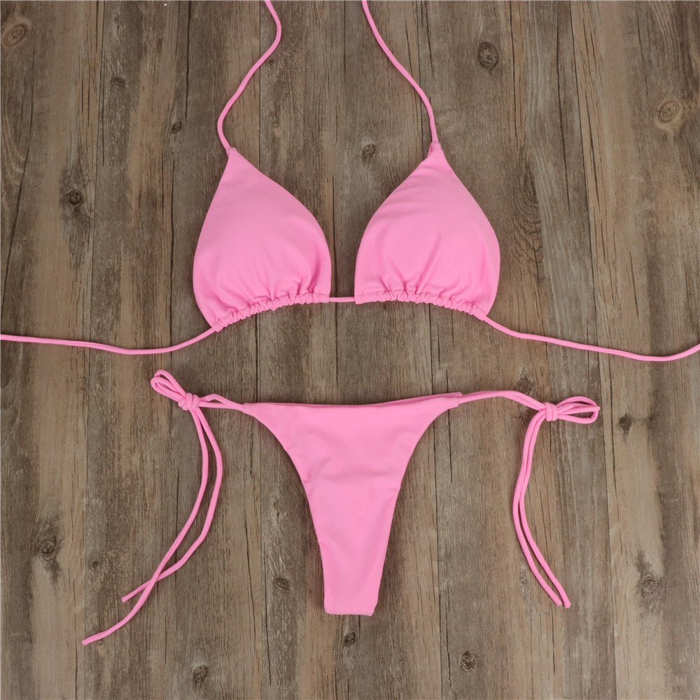 2 st halterneck snörning bikini för kvinnor sommar enfärgad sexig split rem justerbar baddräkt