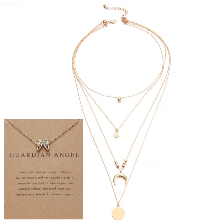 Multi-Layer Moon Pendant Necklace for Women Bohemian Wafer Elegant Necklace