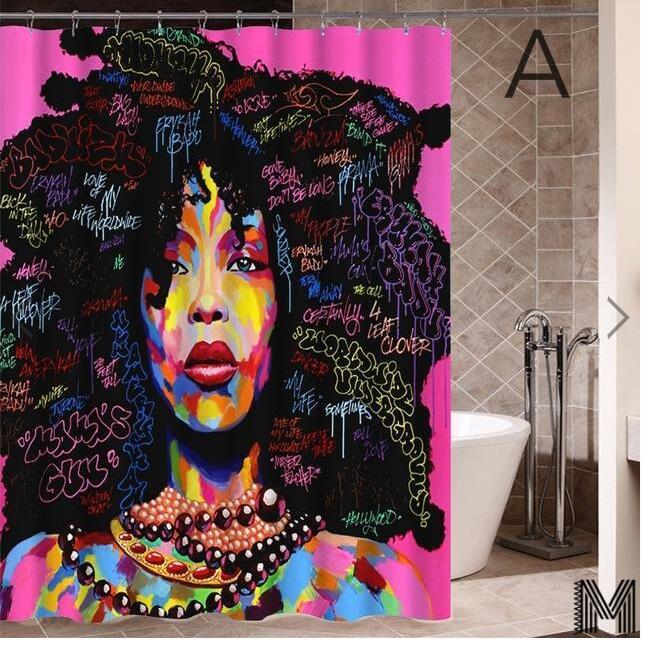 Art Design Graffiti Hip Hop African Girl Shower Curtain - Modern Building Bathroom Decor
