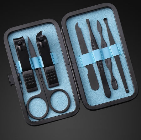 Professional 7-Tool Manicure Kit - Complete Set | Clippers Scissors File Pick Eyebrow