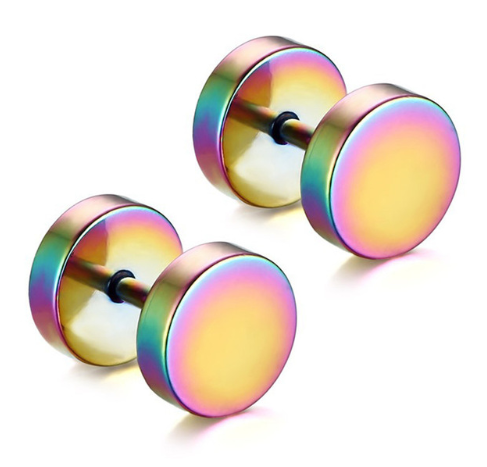 8MM örhängen i rostfritt stål Kvinnor Män Guld Silver Svart Skivstång Örhänge Piercing Örhänge Tunnel Punk Gothic Smycken