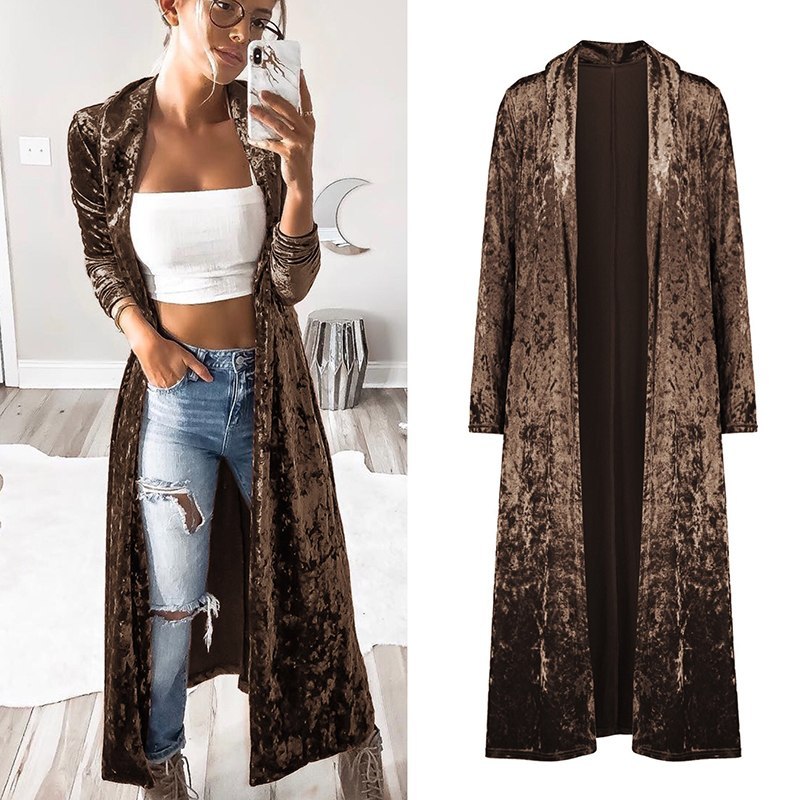 Women's Fashion Velvet Jacket Autumn Long Coat Stitch Outerwear Coat Casual Tops Cardigan Women Clothing Plus Size