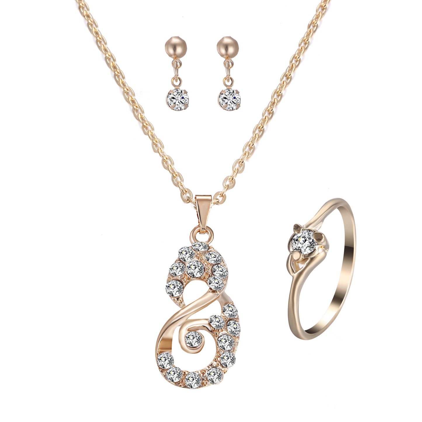 Luxury Heart Pendant Rhinestone Jewelry Set