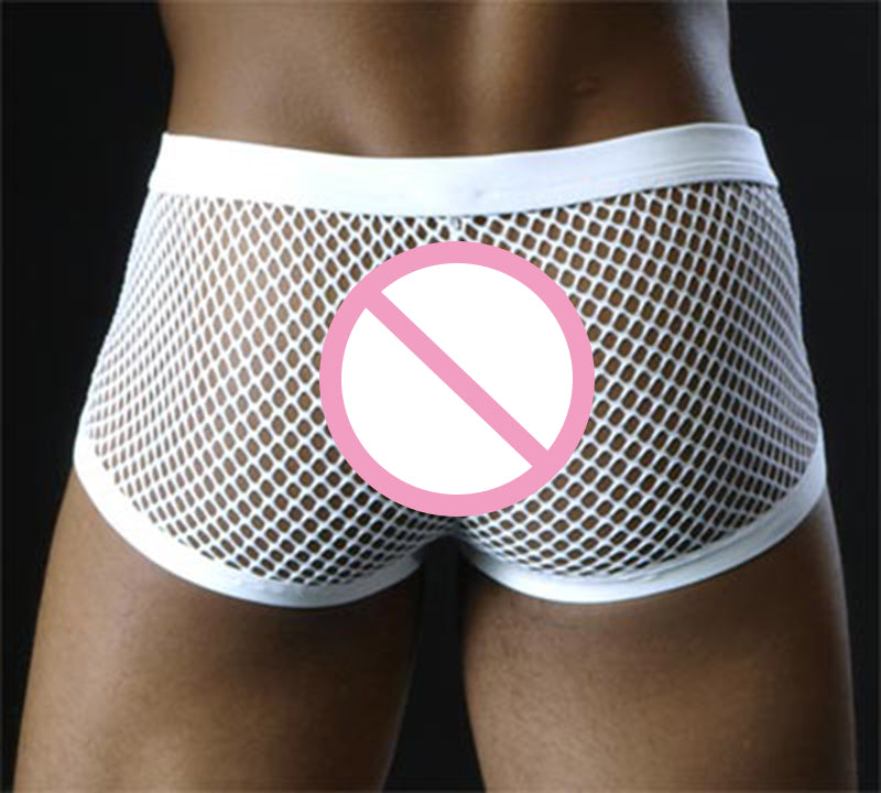 Boxer Sexy noir et blanc pour hommes, short en maille transparente, sous-vêtement érotique taille basse, sous-vêtements sexuels, Lingerie