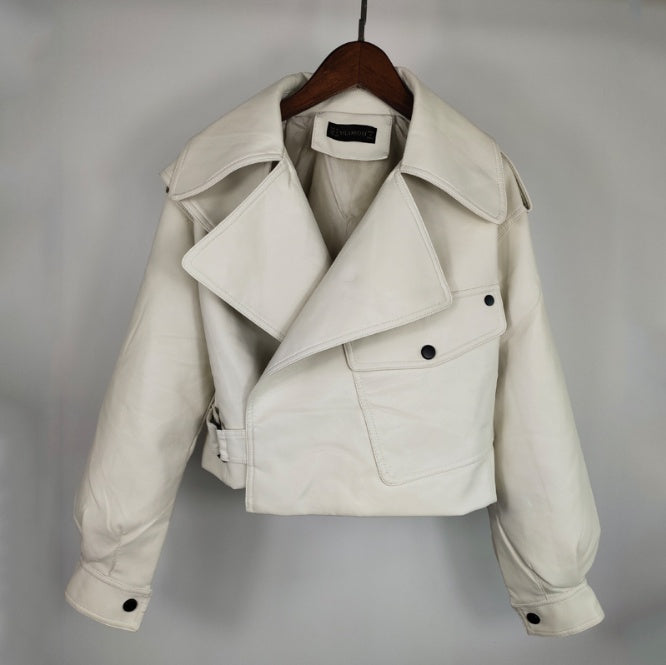 Veste en cuir PU pour femme avec veste courte en cuir lavé