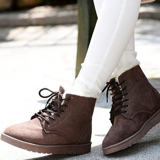 Warm Women's Snow Boots - Winter Ankle Shoes with Plush Insole