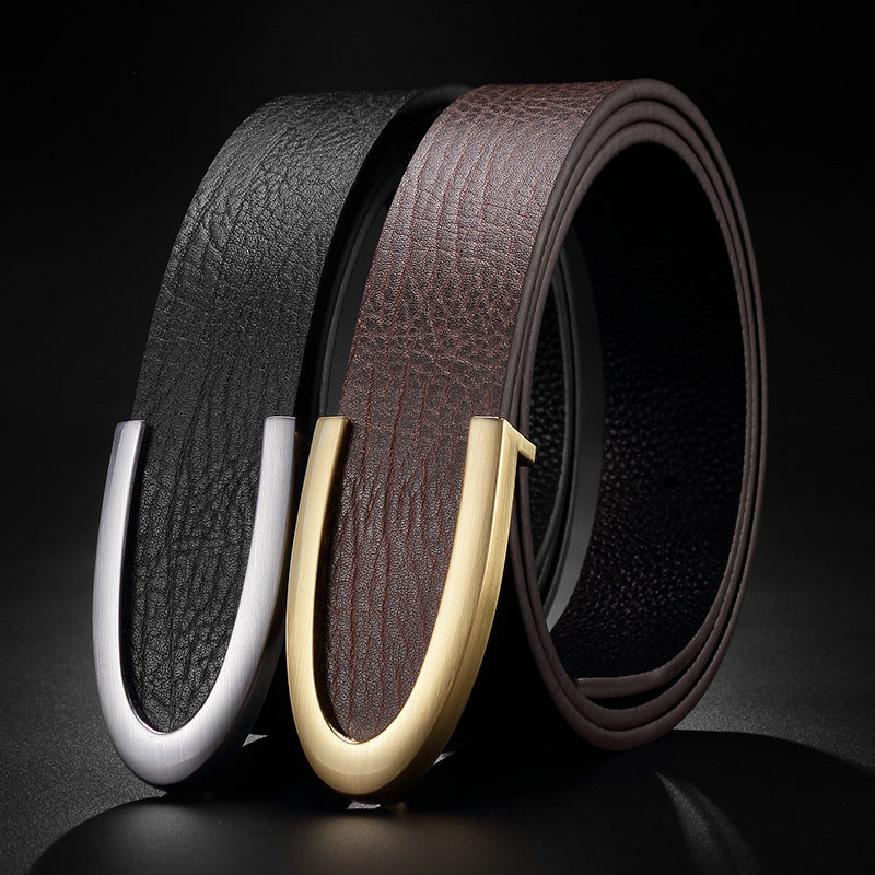 Men's Casual Business Smooth Buckle Fashion Leather Belt - Professional Flow