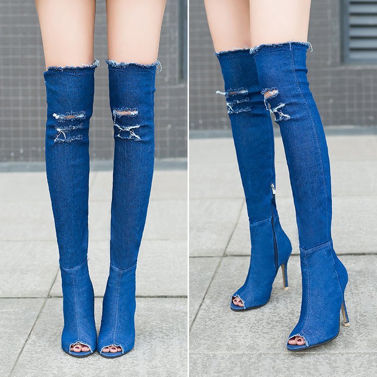 Fish Mouth Cow Knee Boots - Stylish Stretch Tube Boots