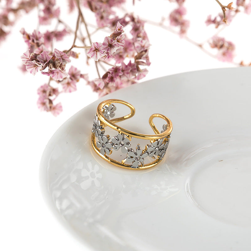 Creative Sunflower Chrysanthemum Adjustable Ring 18K Rose Gold Plated Two-tone