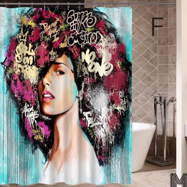 Art Design Graffiti Hip Hop African Girl Shower Curtain - Modern Building Bathroom Decor