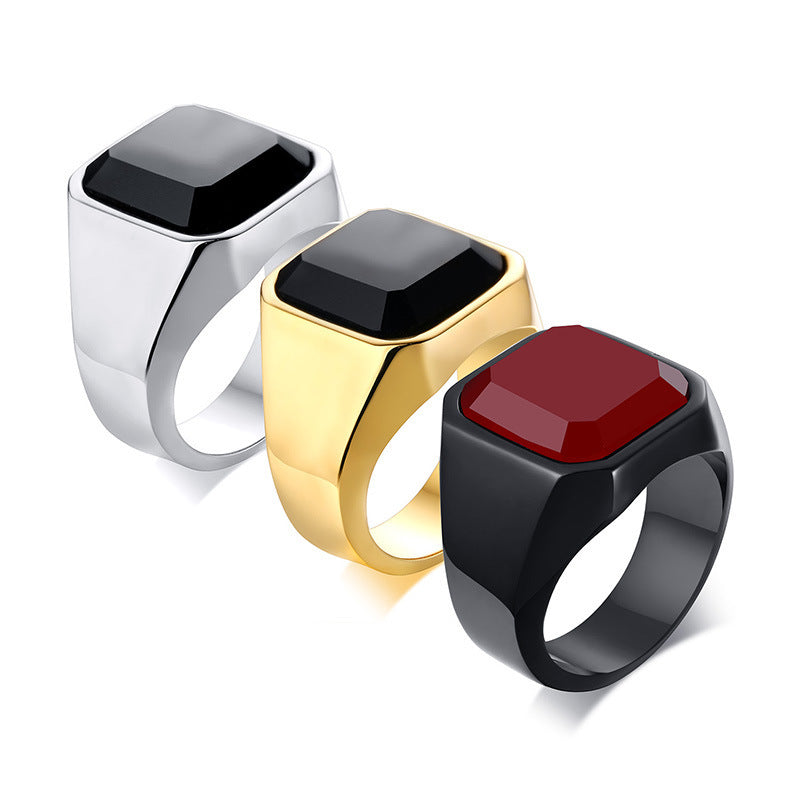 Bague homme agate noire acier inoxydable