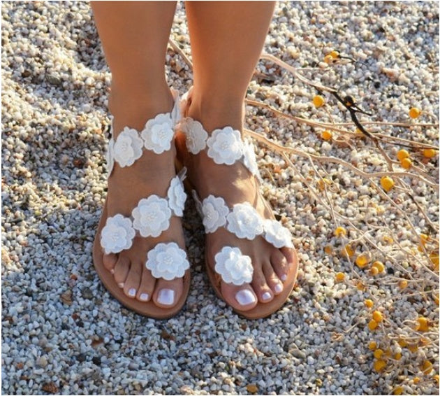 Summer PU Toe Flowers Flat Bottom Sandals - Ladies Fashion