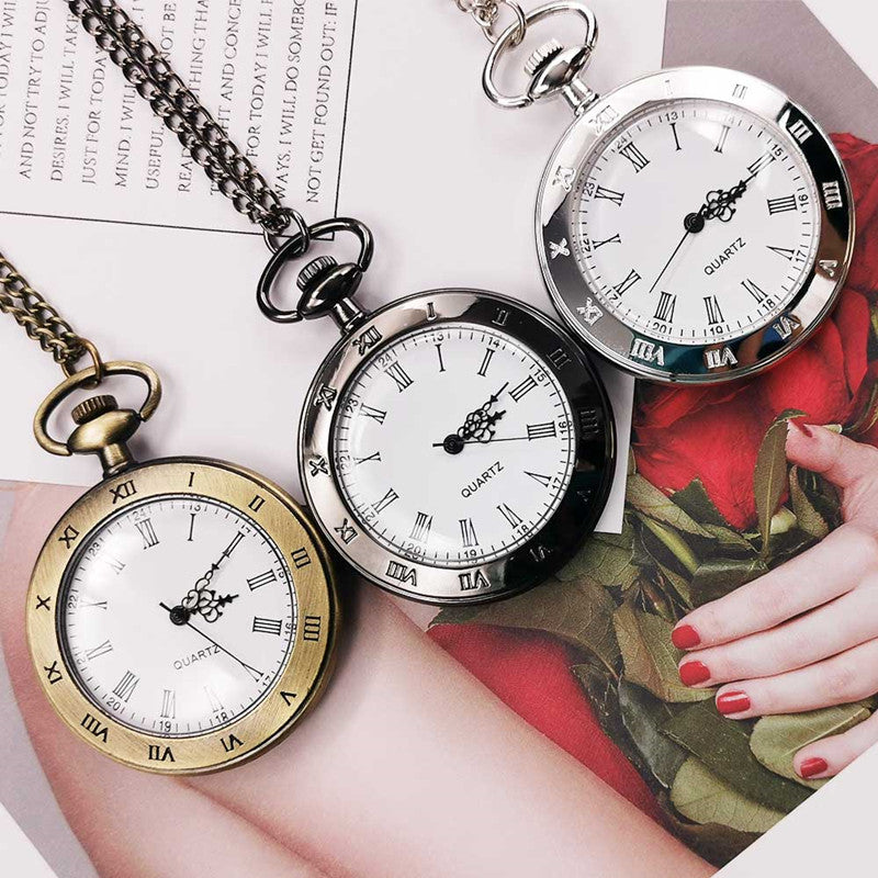Large Double-Display Roman Retro Pocket Watch - Modern Functional Classic Stylish Elegant Reliable Sophisticated Statement