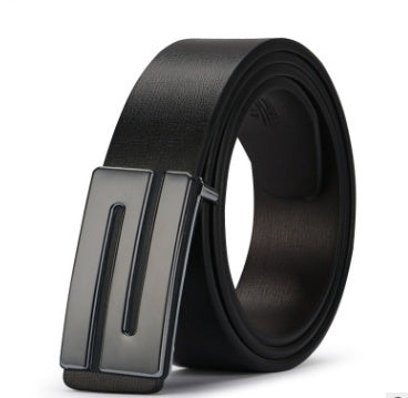Young Men's Korean Tide Smooth Leather Belt PU Plate Buckle - Student Style