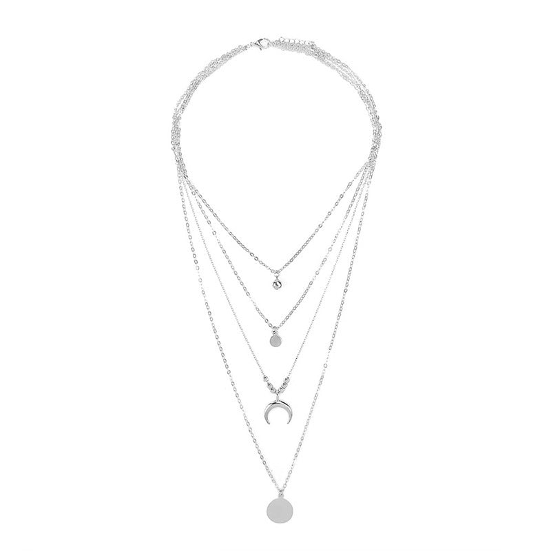 Multi-Layer Moon Pendant Necklace for Women Bohemian Wafer Elegant Necklace