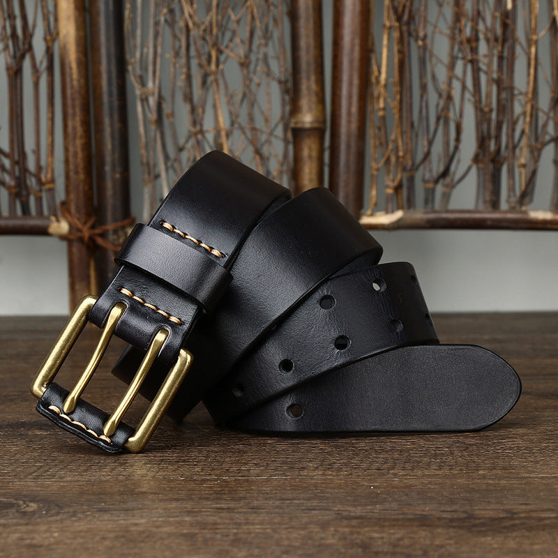 Men's First Layer Cowhide Vintage Brass Buckle Belt - Timeless Heritage