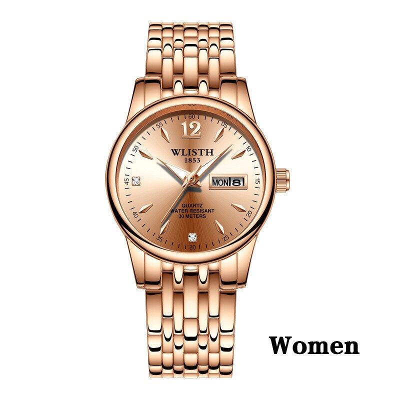 Femmes robe montre or Rose en acier inoxydable WLISTH marque mode dames montre-bracelet semaine Date Quartz horloge femme montres de luxe