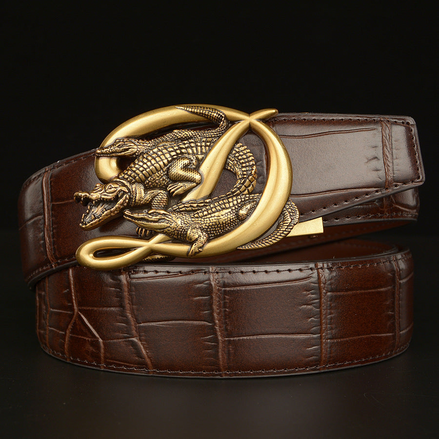 Men's Crocodile Buckle Belt Real Cowhide Automatic - Exotic Luxury