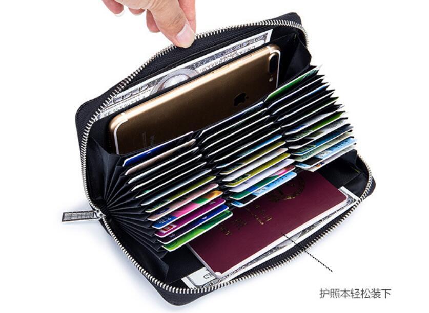 Portefeuille Rfid en cuir véritable de vache pour hommes, nombreux départements, 36 fentes, porte-carte, poche pour téléphone portable, pochette longue