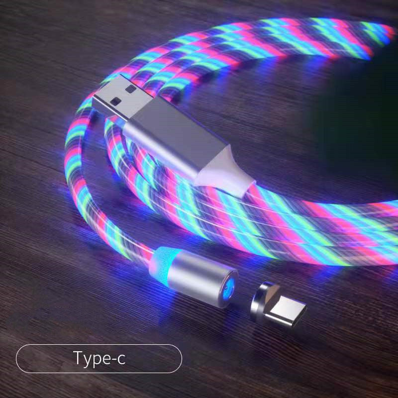 Magnetisk laddningskabel Streamer Snabbladdningskabel Belysning Micro USB-kabel LED Magnetladdare Type-C-kabel